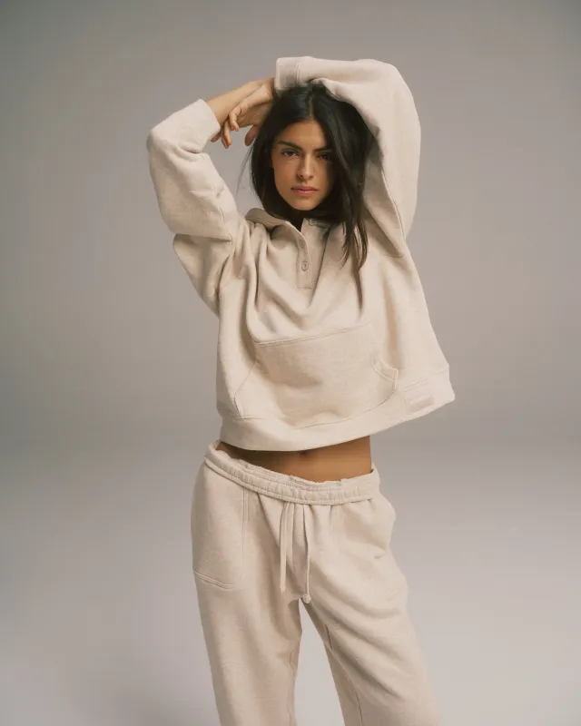 Loopback Henley Hoodie - Oatmeal Melange sold by Adanola