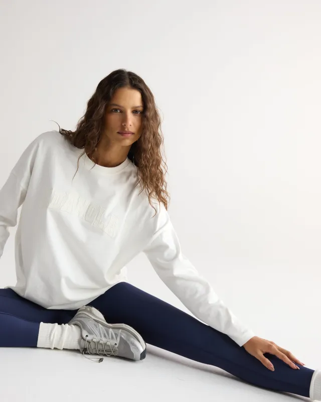 Varsity Long Sleeve Drop Shoulder T-shirt - White/Marshmallow White sold by Adanola