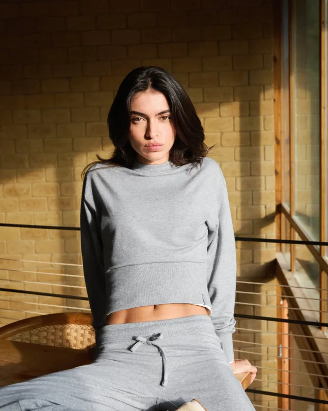 Modal Cinch Hem Sweatshirt - Light Grey Melange made by Adanola
