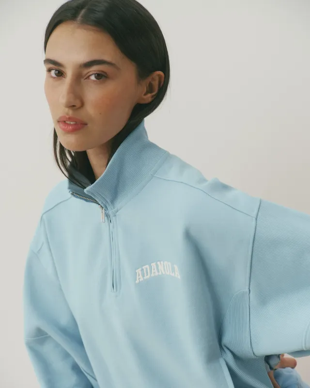 Varsity Oversized Funnel Neck Zip Sweatshirt - Breeze Blue/Marshmallow White made by Adanola