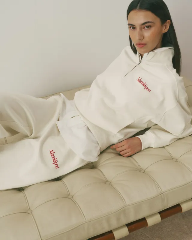 Retro AS Oversized Funnel Neck Zip Sweatshirt - Marshmallow White/Classic Red made by Adanola