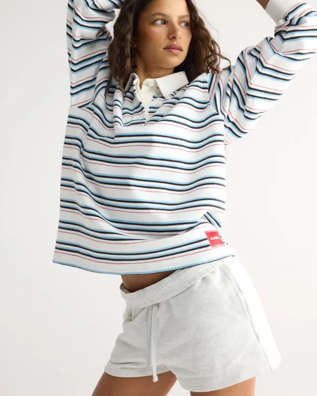 Varsity Oversized Stripe Rugby Sweatshirt - Airy Blue/Marshmallow White made by Adanola
