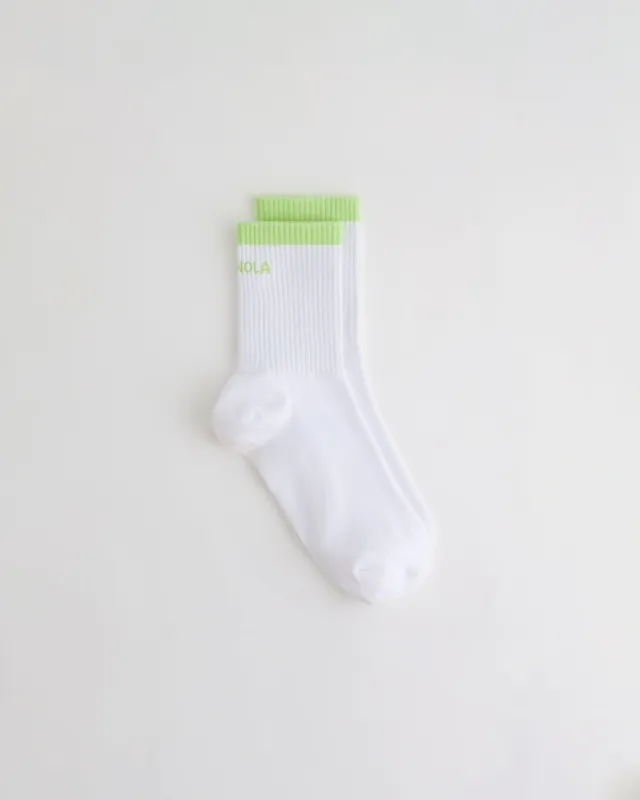 Single Stripe Socks - White/Washed Lime Green made by Adanola