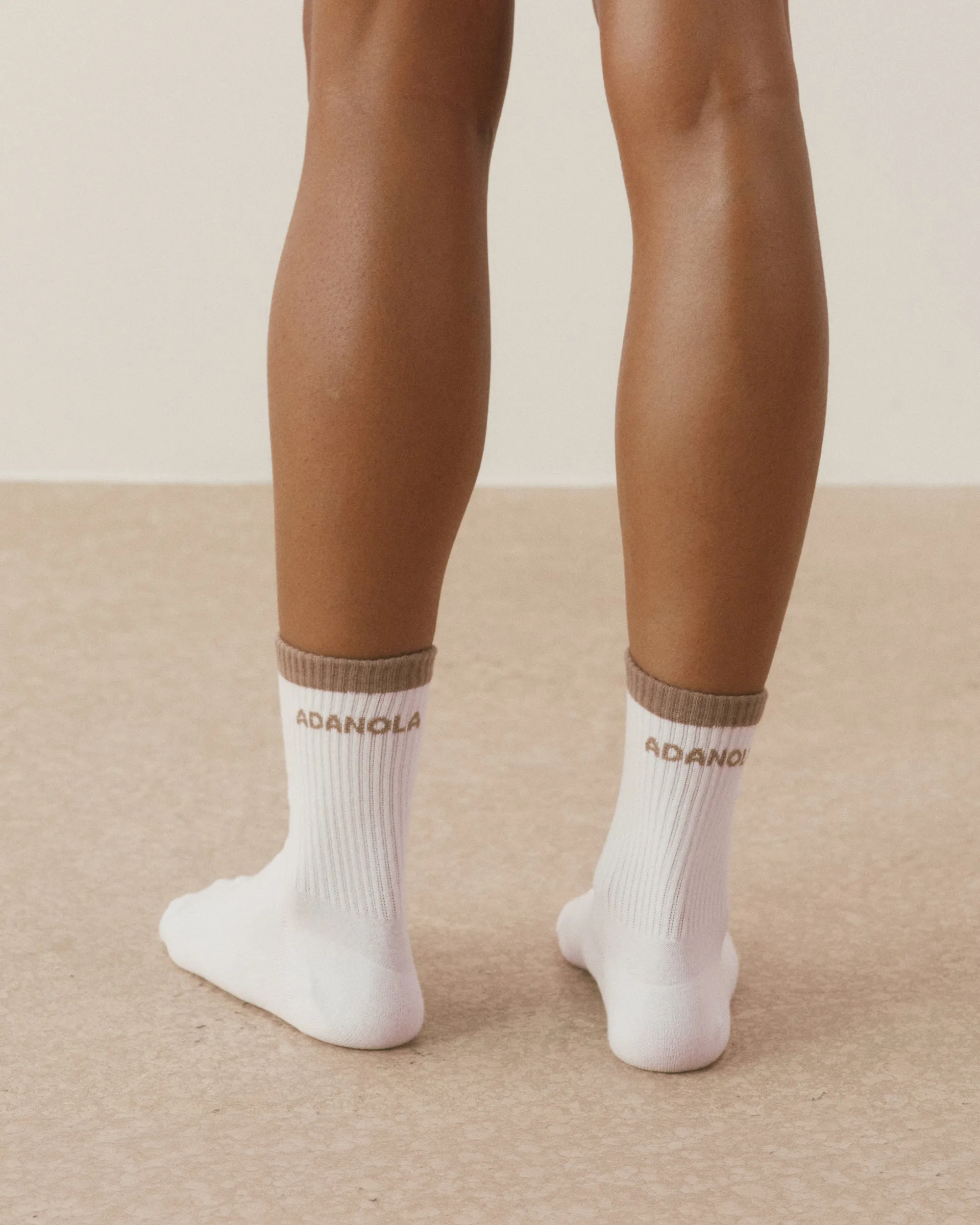 Single Stripe Socks - White/Dusty Brown sold by Adanola product image thumbnail 2