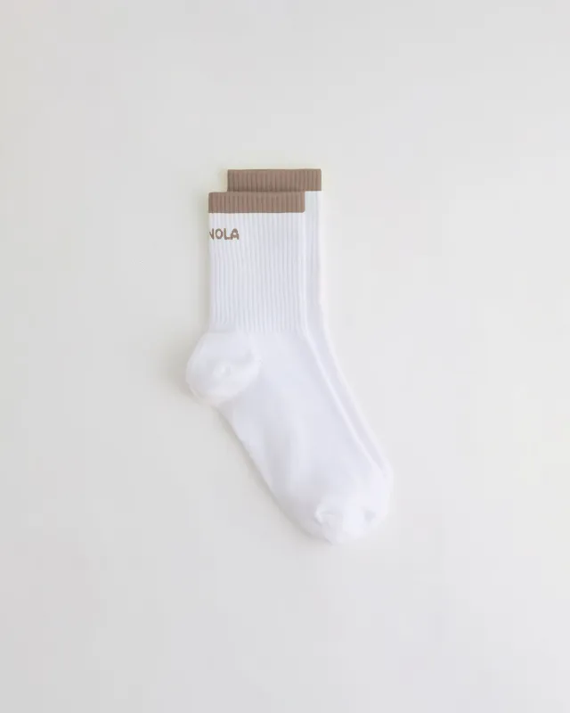 Single Stripe Socks - White/Dusty Brown made by Adanola