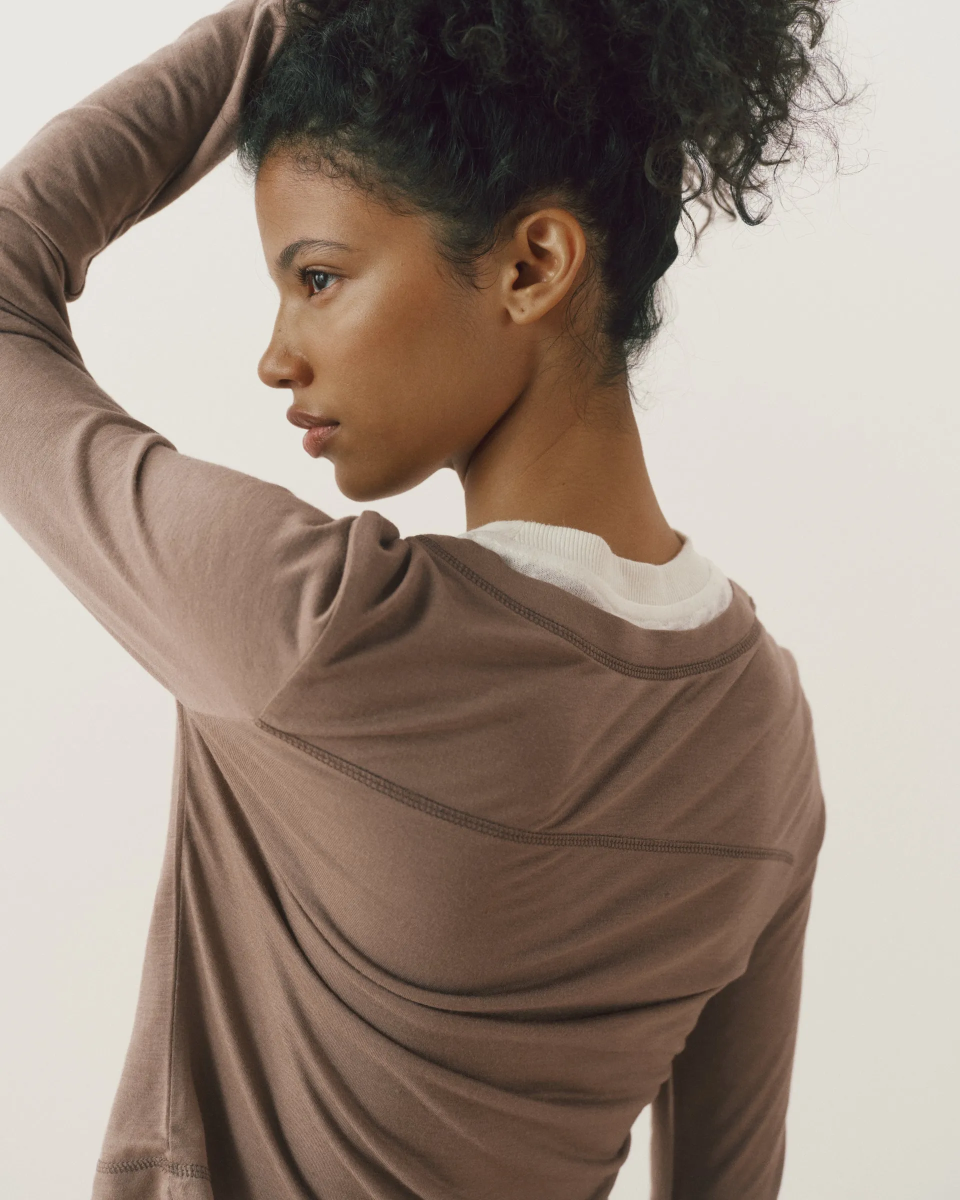 V-Neck Double Layered Top - Dusty Brown/White sold by Adanola product image thumbnail 3