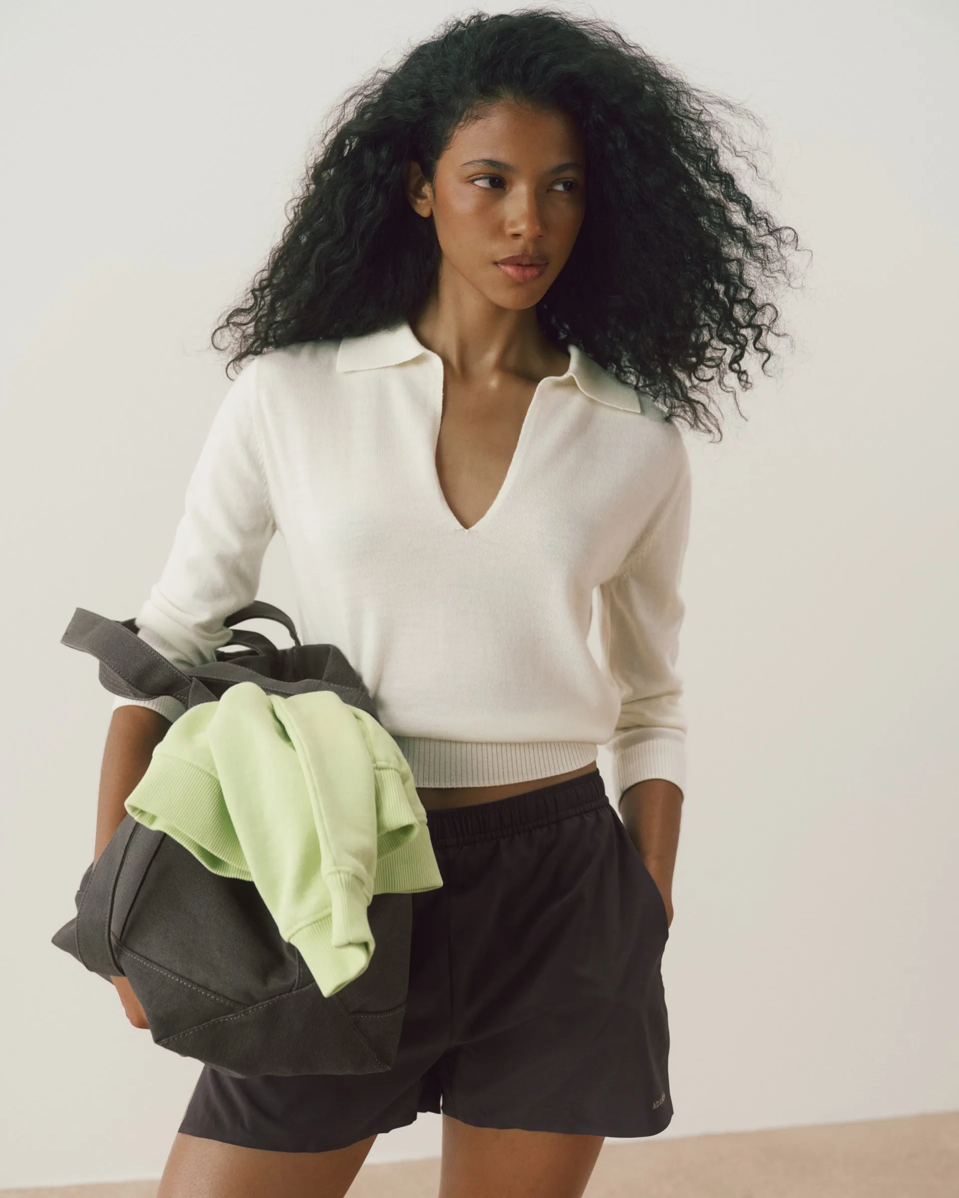 Fine Gauge Knit Collared Top - Marshmallow White sold by Adanola