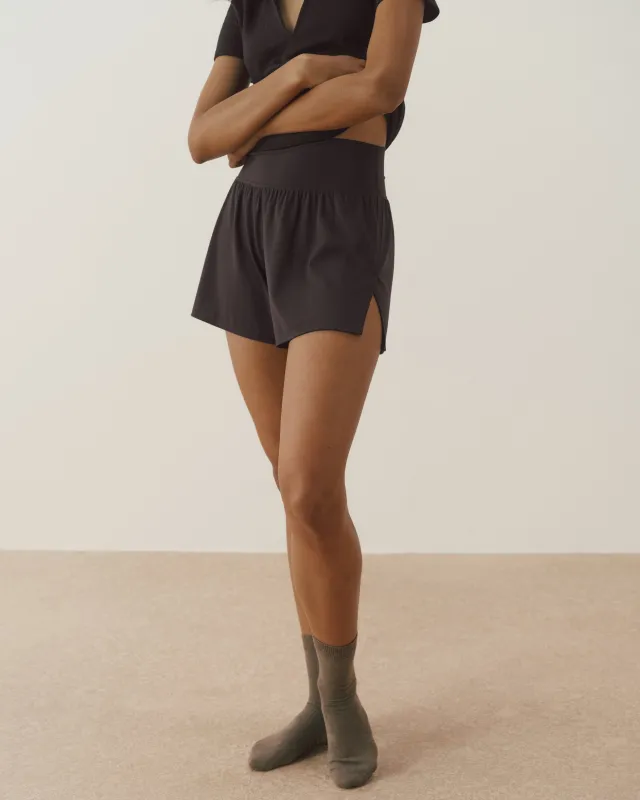 Studio Side Split Shorts - Coffee Bean made by Adanola