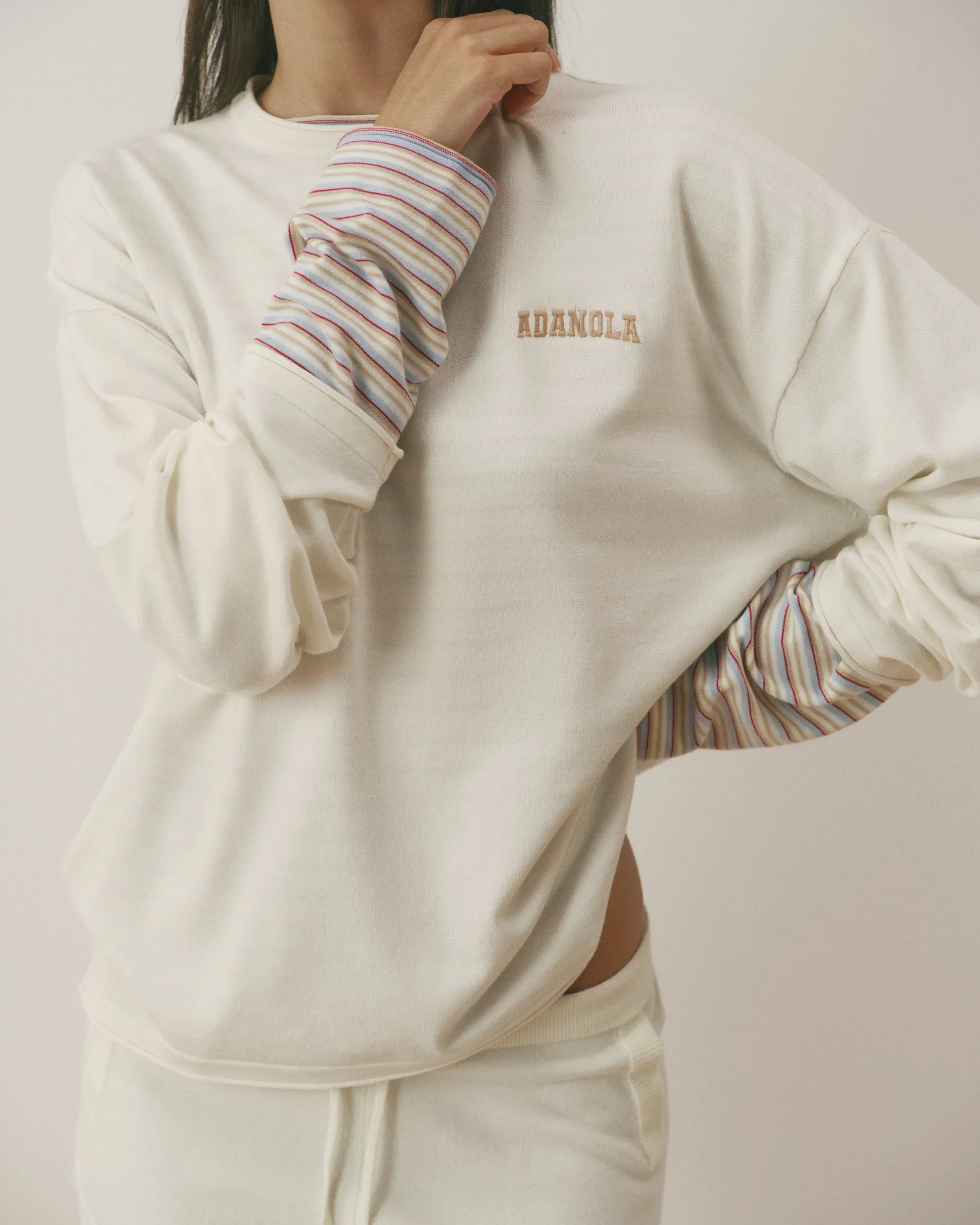 Varsity Knit Roll Hem Sweatshirt - Marshmallow White sold by Adanola product image thumbnail 3