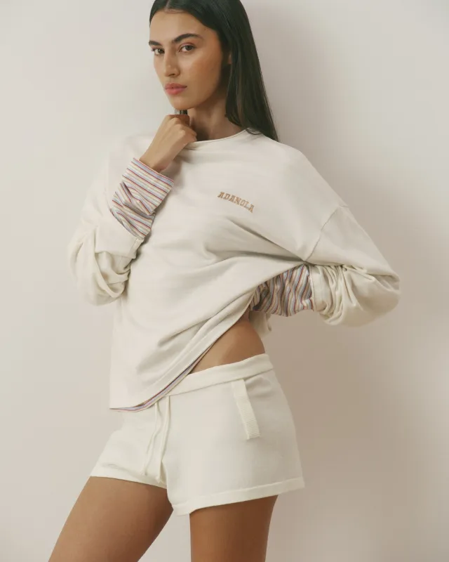 Varsity Knit Roll Hem Sweatshirt - Marshmallow White made by Adanola