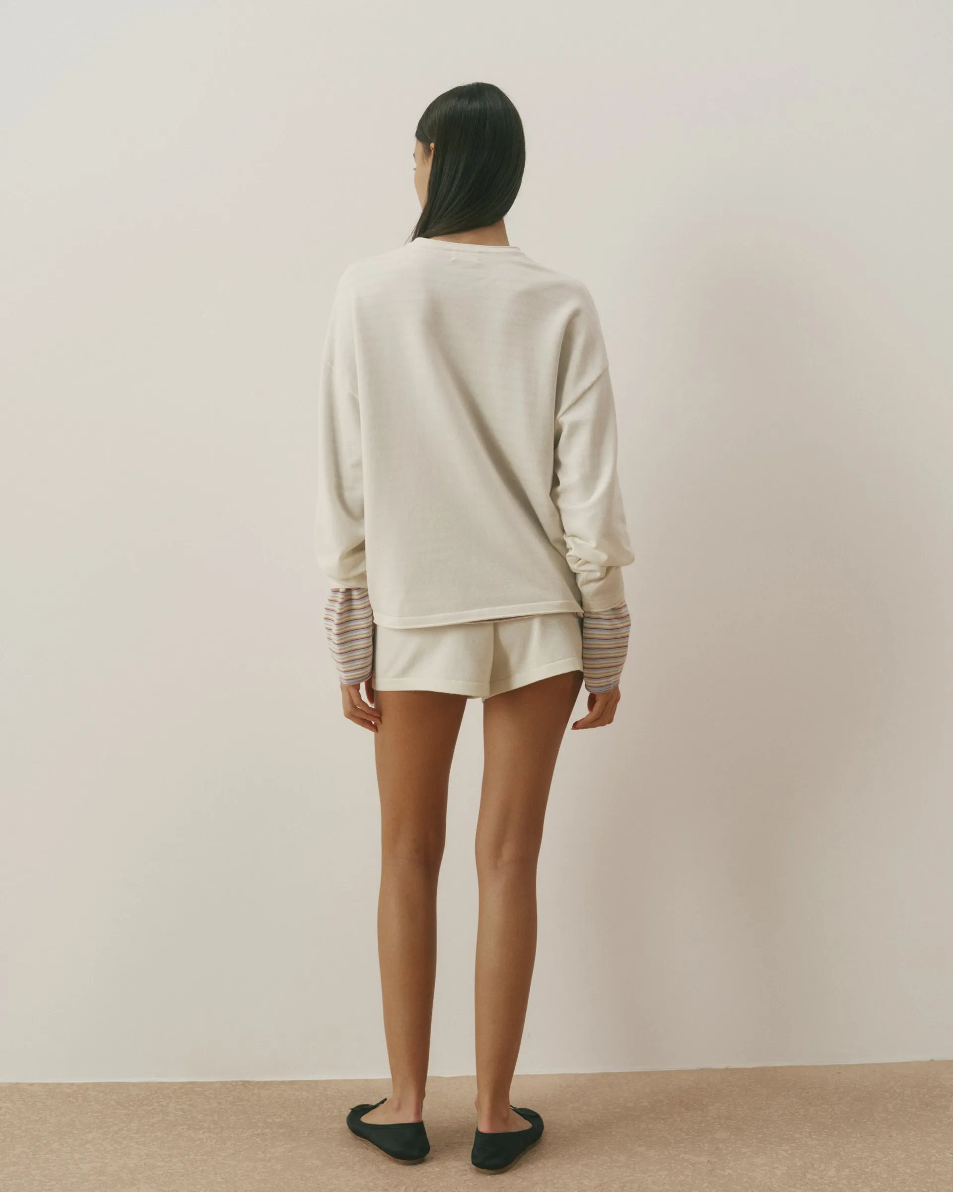 Varsity Knit Roll Hem Sweatshirt - Marshmallow White sold by Adanola product image thumbnail 2