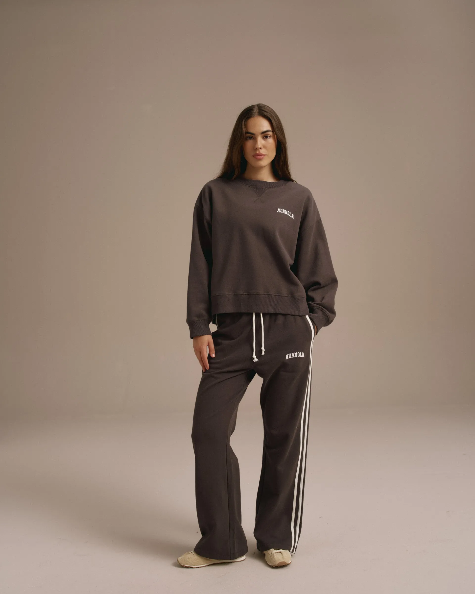 Varsity Loose Fit Sweatpants - Coffee Bean/Marshmallow White sold by Adanola