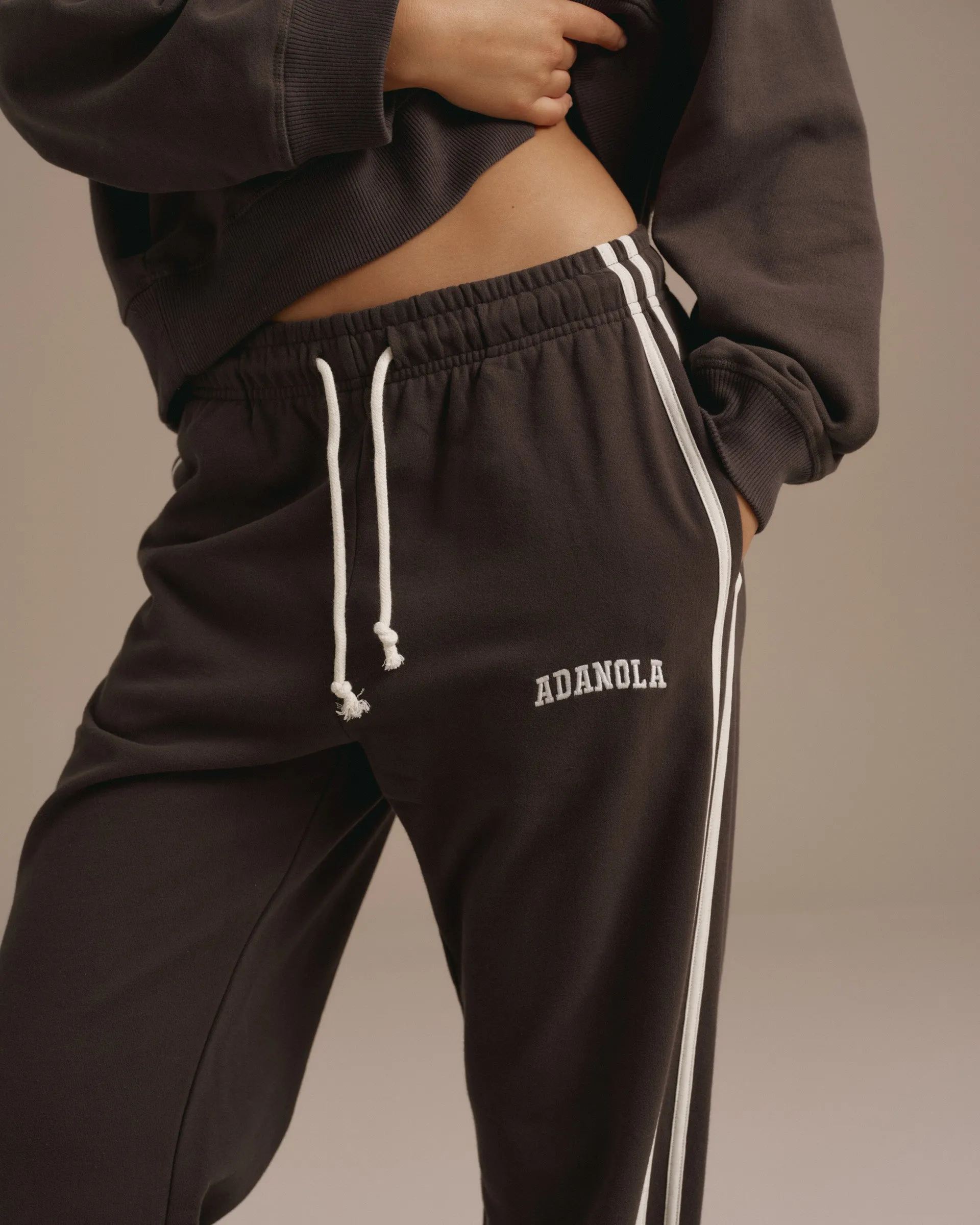 Varsity Loose Fit Sweatpants - Coffee Bean/Marshmallow White sold by Adanola product image thumbnail 4