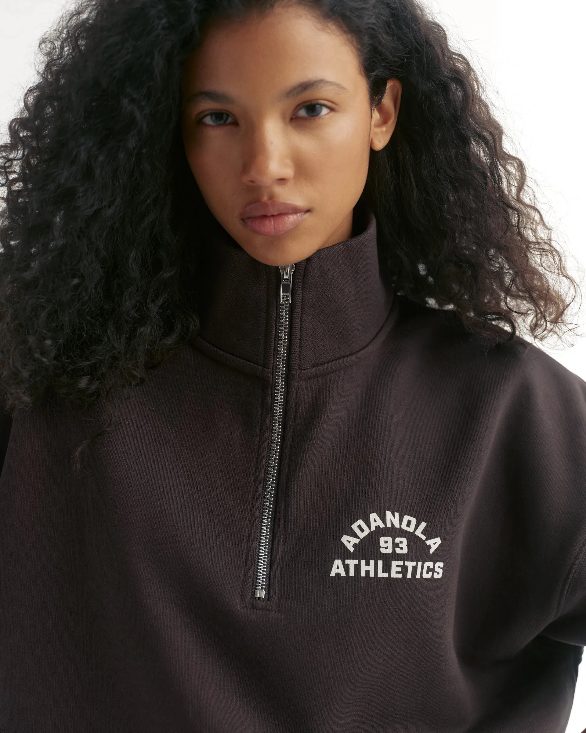 Campus Relaxed Funnel Neck Zip Sweatshirt - Coffee Bean/Marshmallow White sold by Adanola product image thumbnail 3
