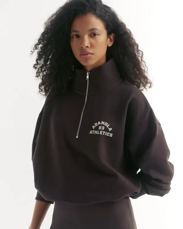 Campus Relaxed Funnel Neck Zip Sweatshirt - Coffee Bean/Marshmallow White made by Adanola
