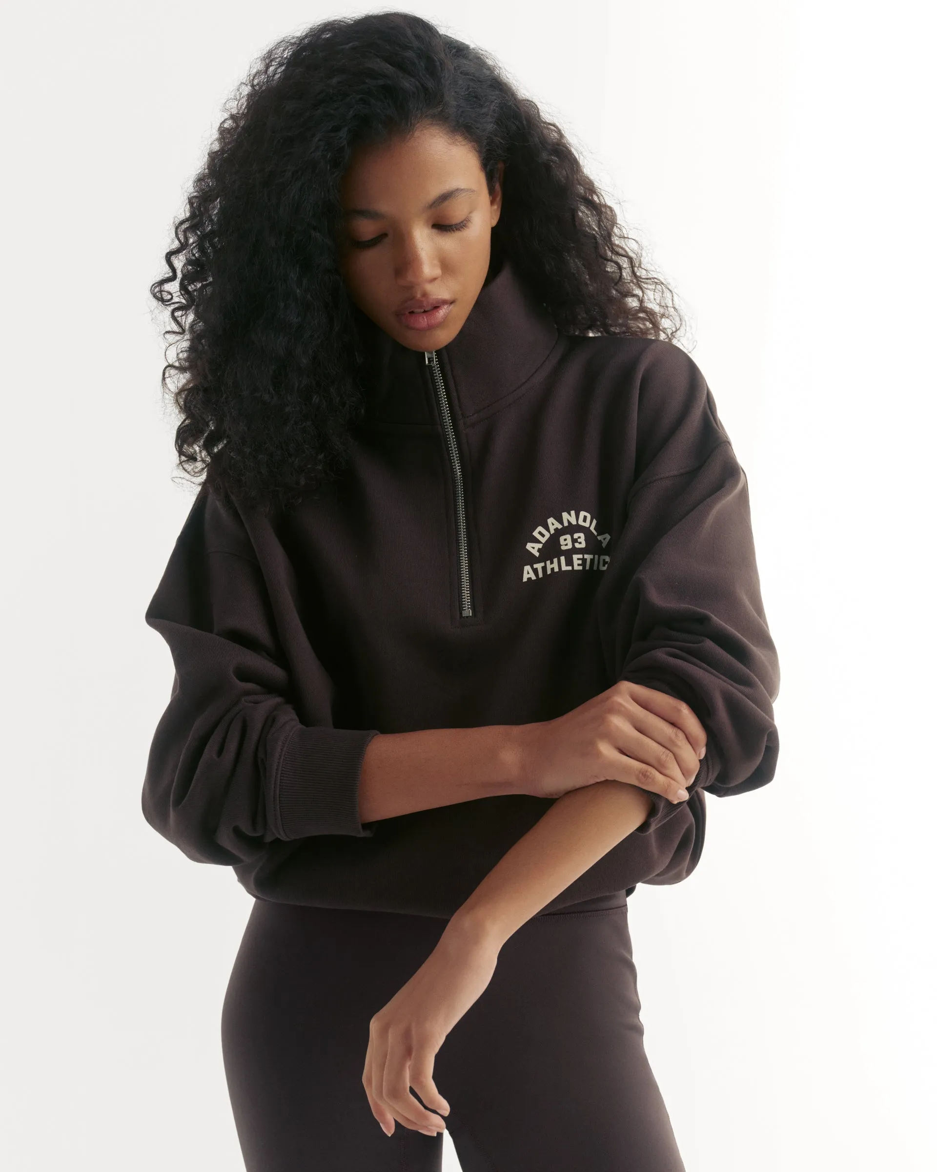 Campus Relaxed Funnel Neck Zip Sweatshirt - Coffee Bean/Marshmallow White sold by Adanola product image thumbnail 4