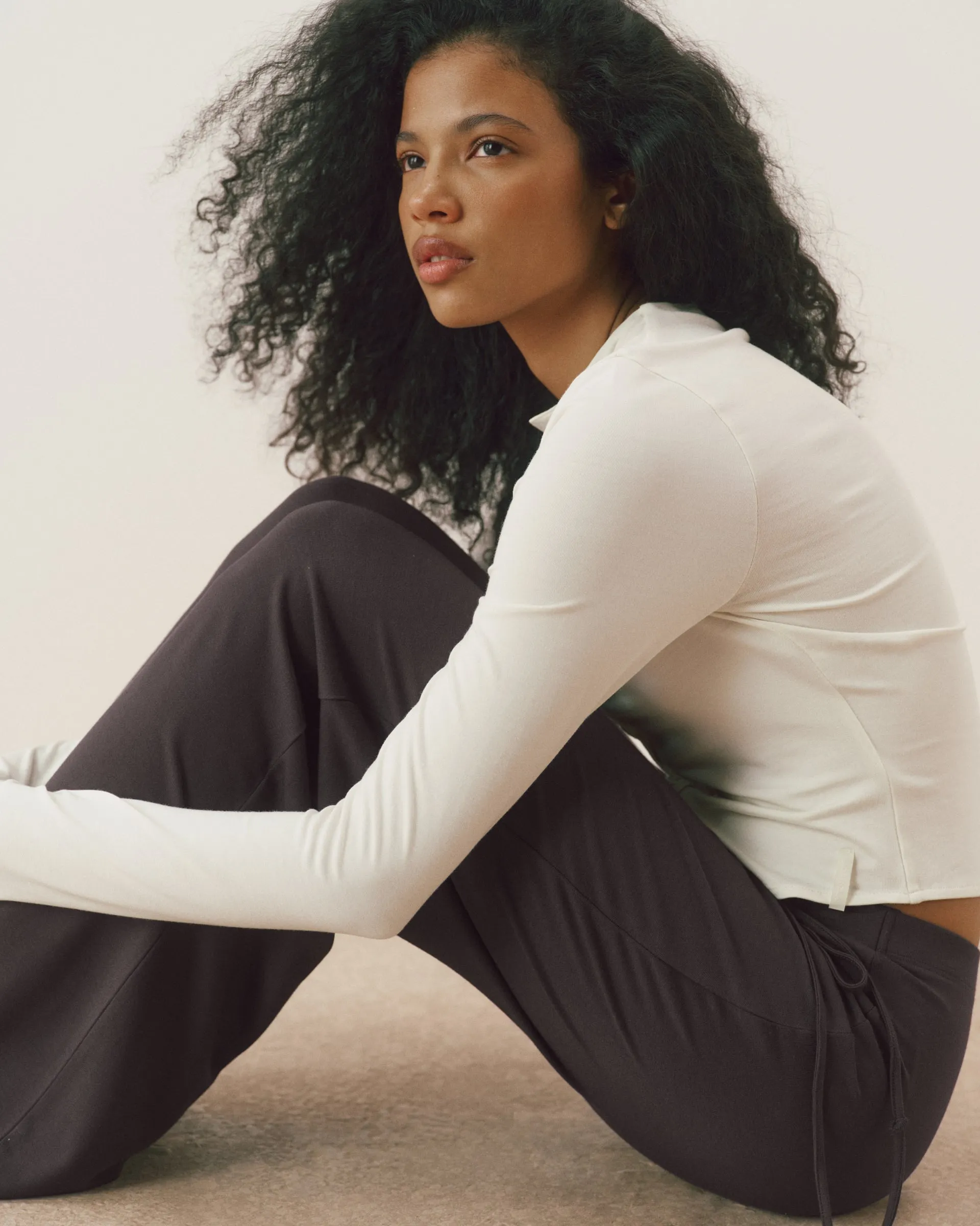 Modal Button Down Long Sleeve Top - Marshmallow White sold by Adanola product image thumbnail 4