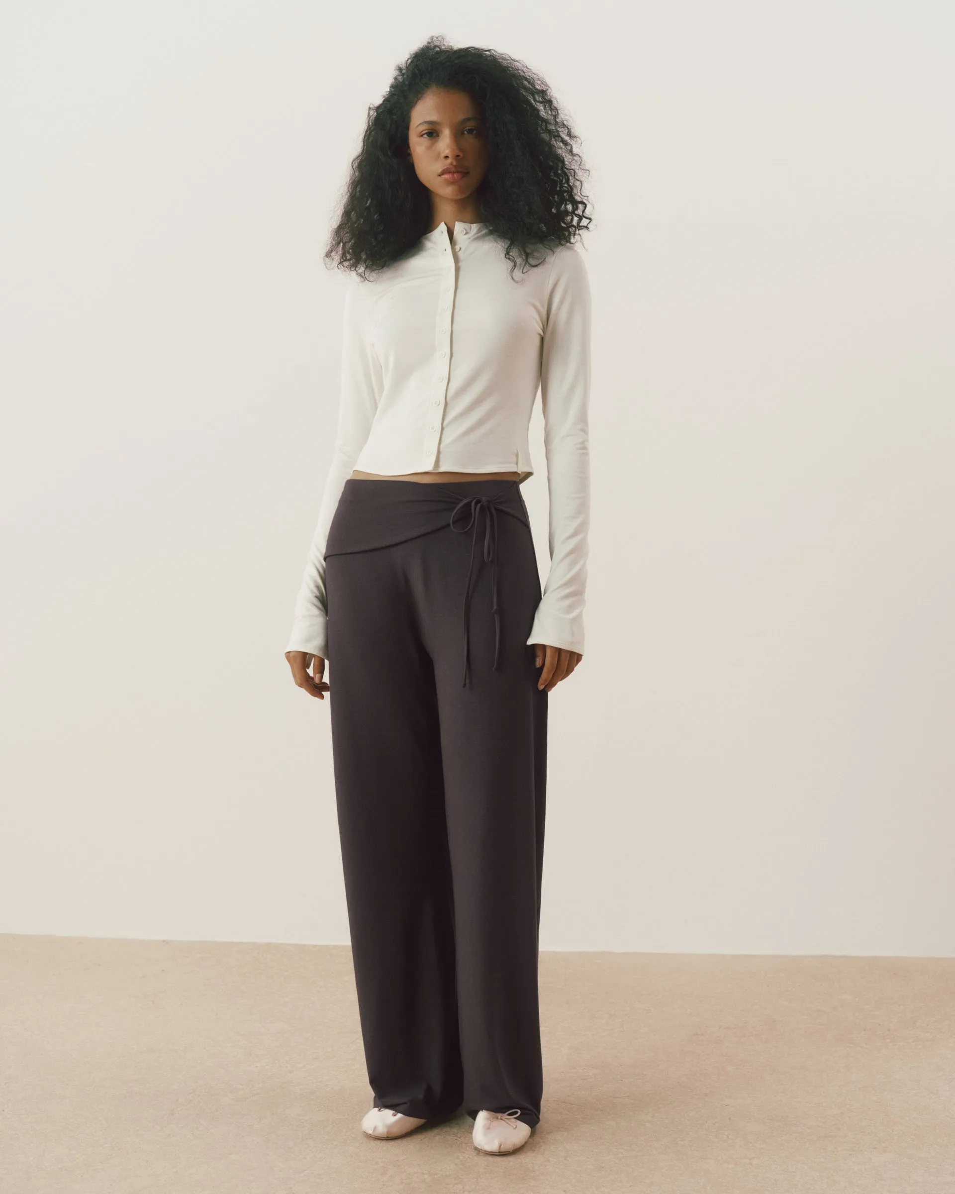 Modal Button Down Long Sleeve Top - Marshmallow White sold by Adanola