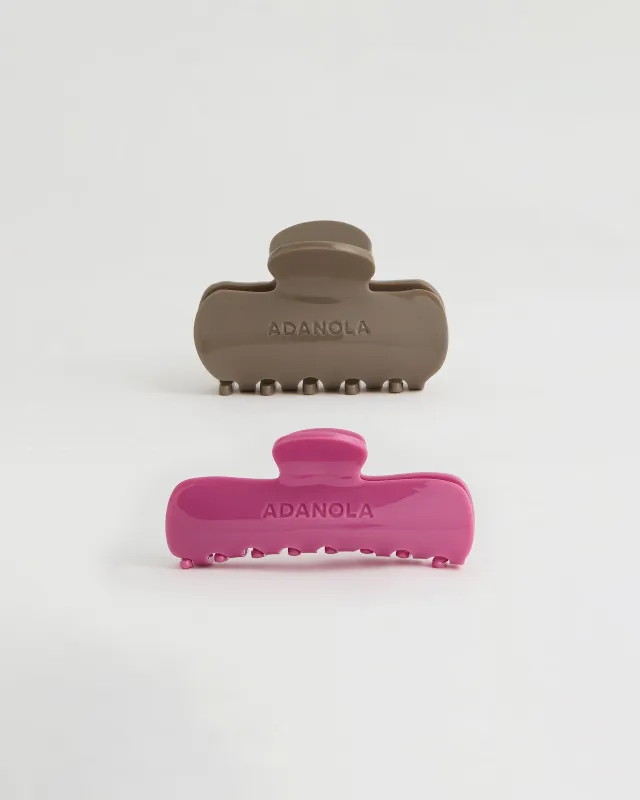 2 Pack Hair Clips - Deep Pink/Dusty Brown made by Adanola