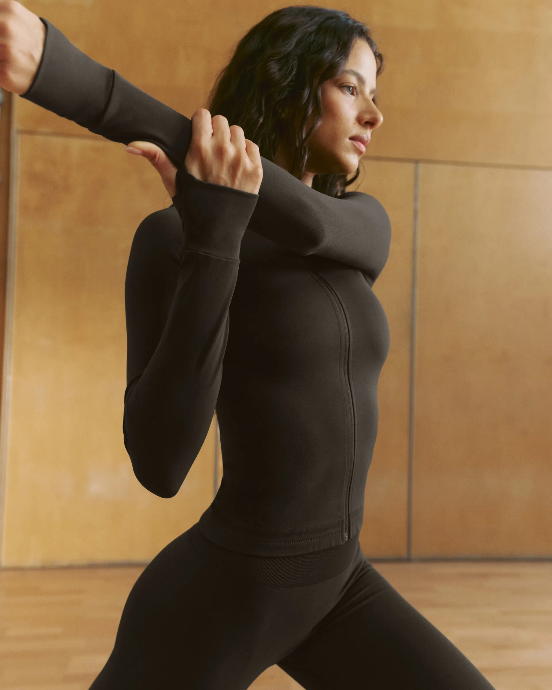 Seamless Longline Zip Up Top - Coffee Bean sold by Adanola