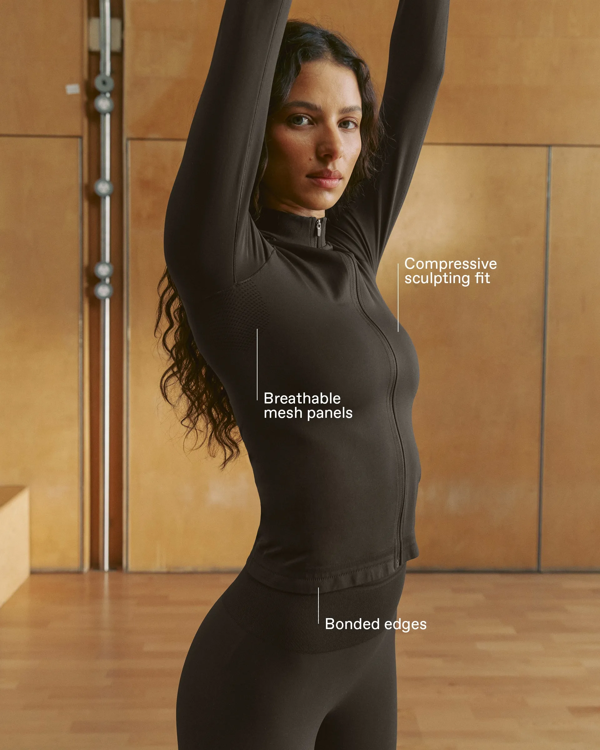 Seamless Longline Zip Up Top - Coffee Bean sold by Adanola product image thumbnail 2