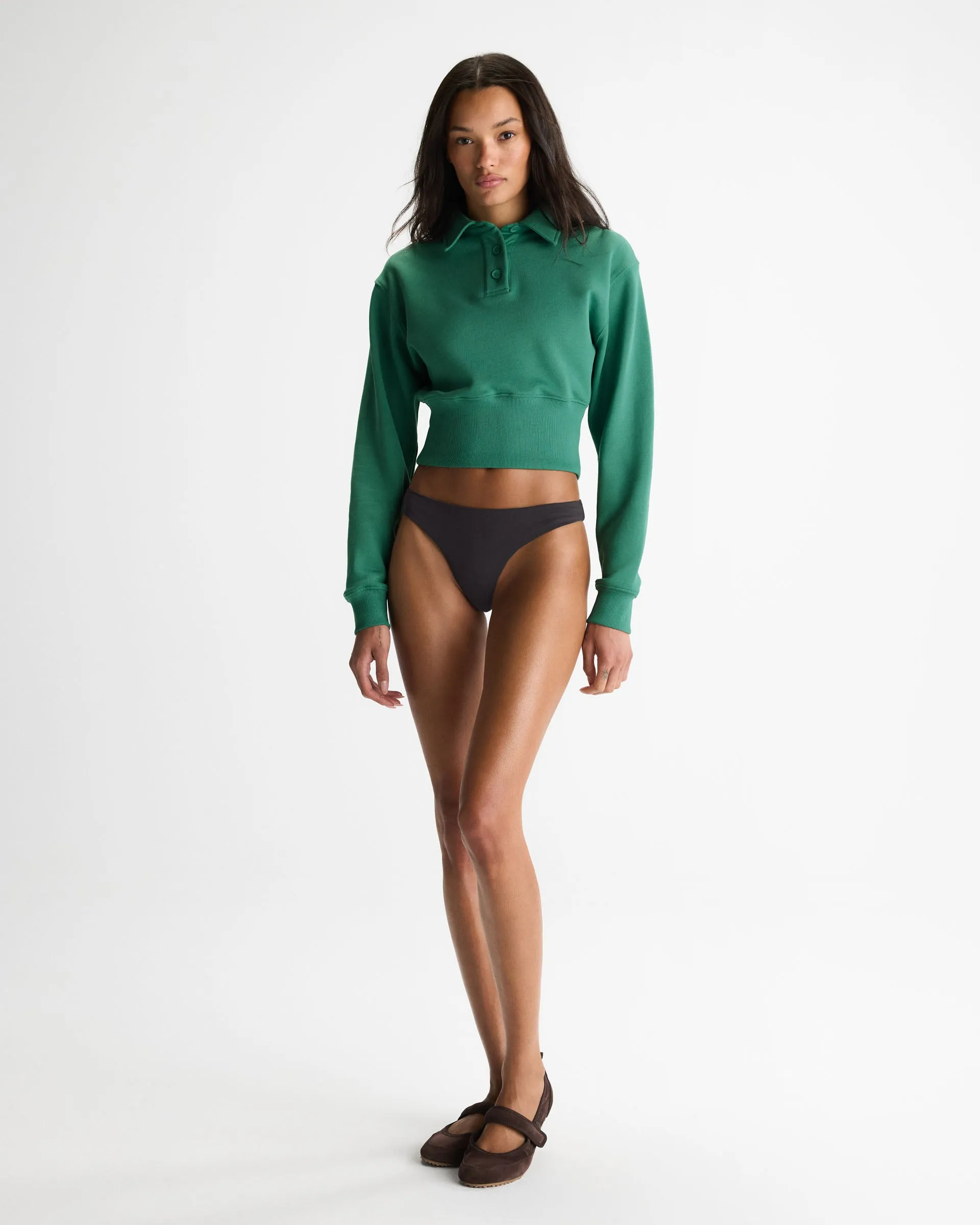 Jersey Cinched Waist Polo Sweatshirt - Eucalyptus Green sold by Adanola product image thumbnail 3