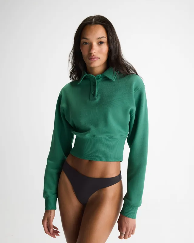 Jersey Cinched Waist Polo Sweatshirt - Eucalyptus Green made by Adanola