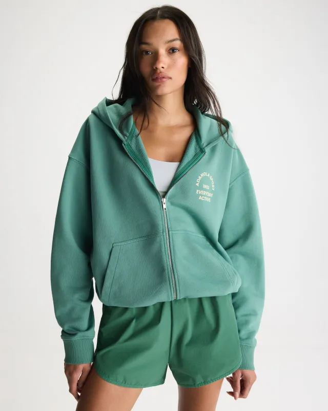 Everyday Active Washed Relaxed Zip Through Hoodie - Eucalyptus Green/Buttercream made by Adanola