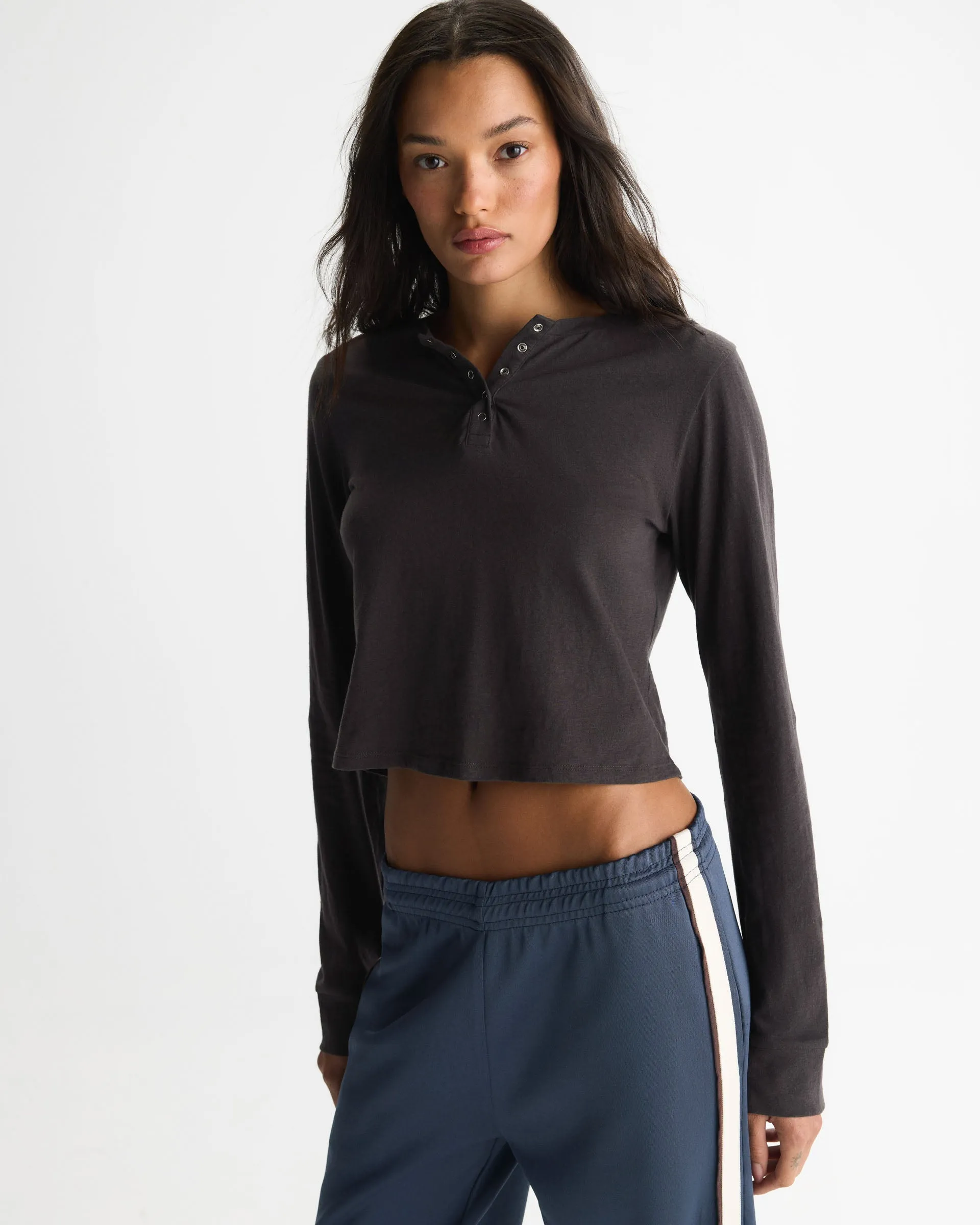 Slub Long Sleeve Button Up Lounge Top - Coffee Bean sold by Adanola product image thumbnail 3