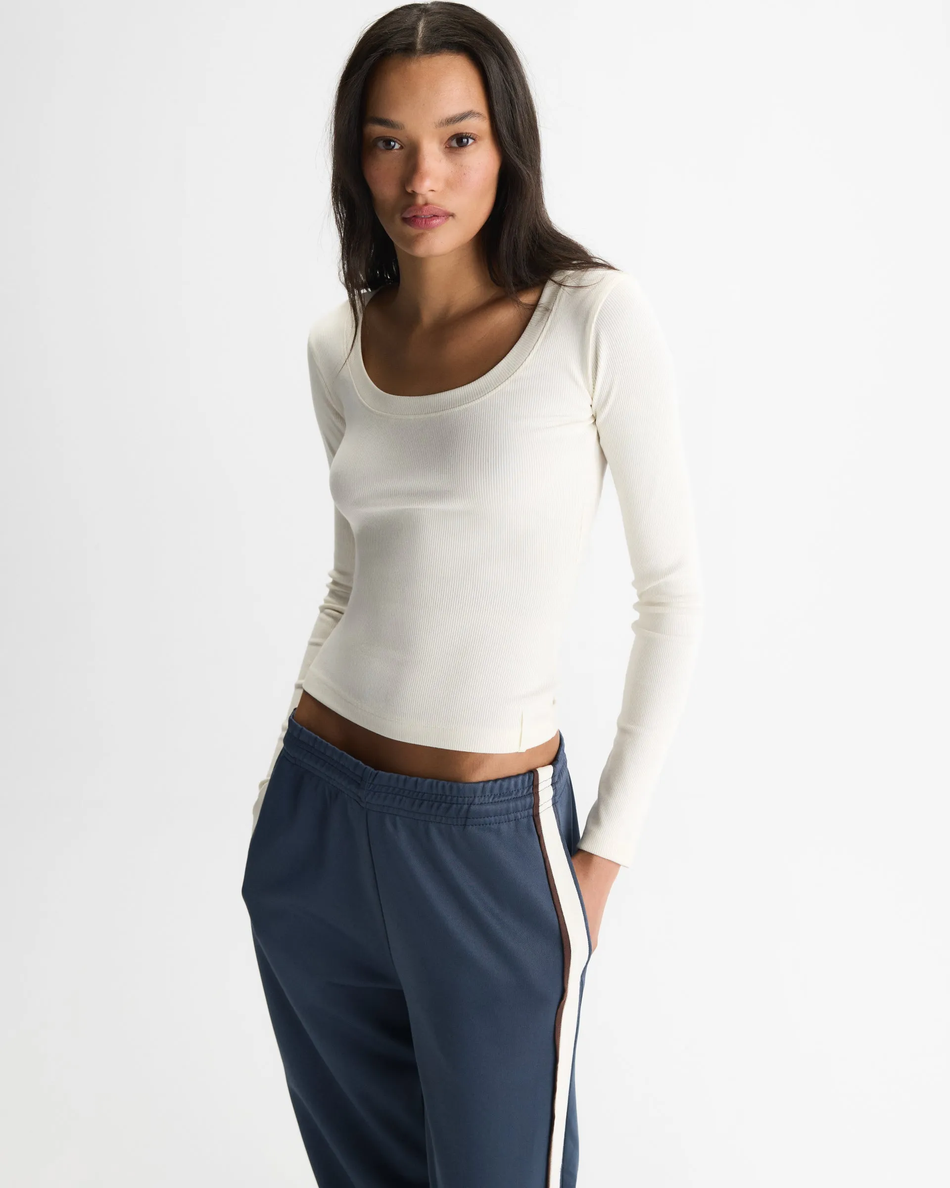 Soft Modal Rib Scoop Neck Long Sleeve Top - Marshmallow White sold by Adanola product image thumbnail 5