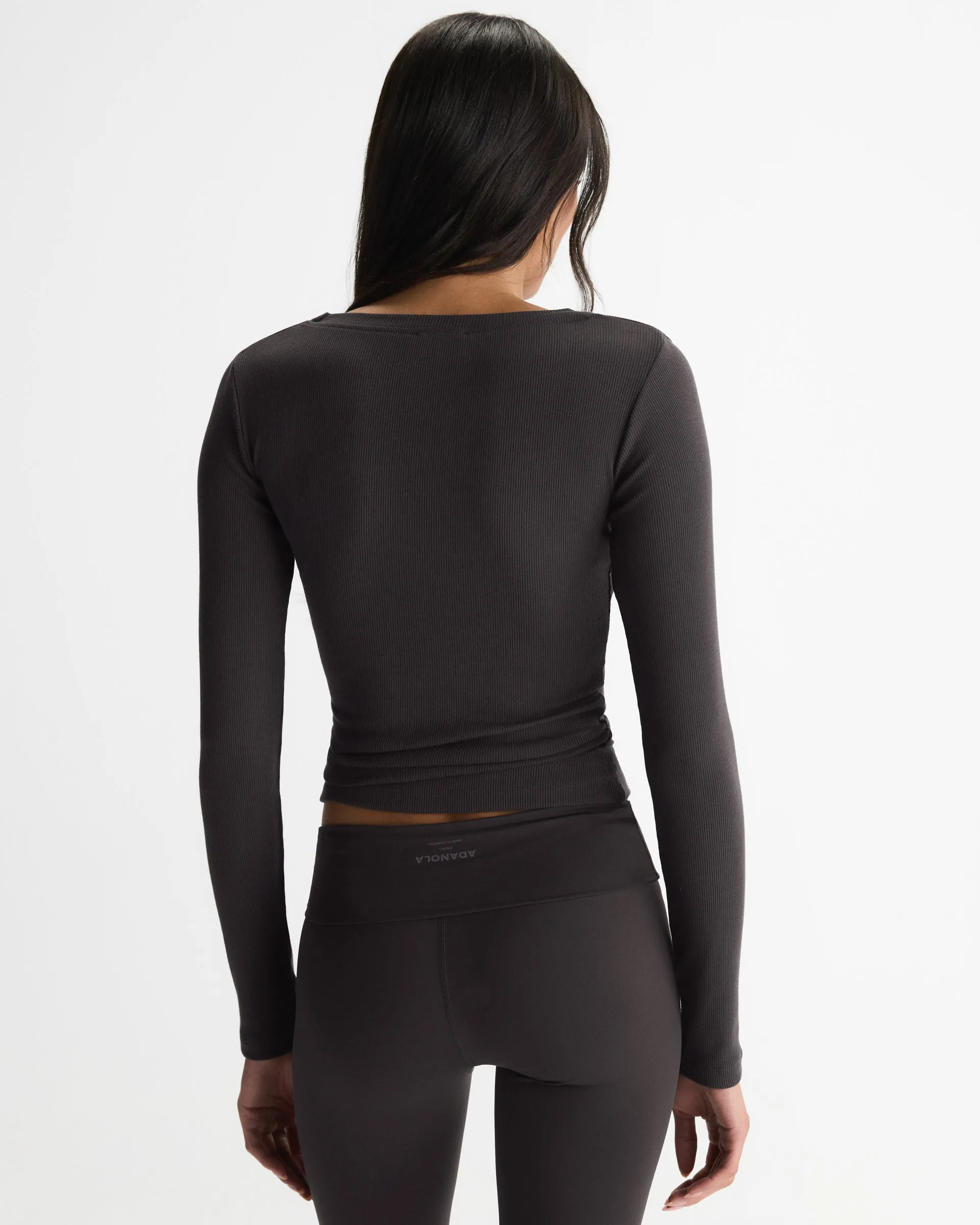 Soft Modal Rib Scoop Neck Long Sleeve Top - Coffee Bean sold by Adanola product image thumbnail 2