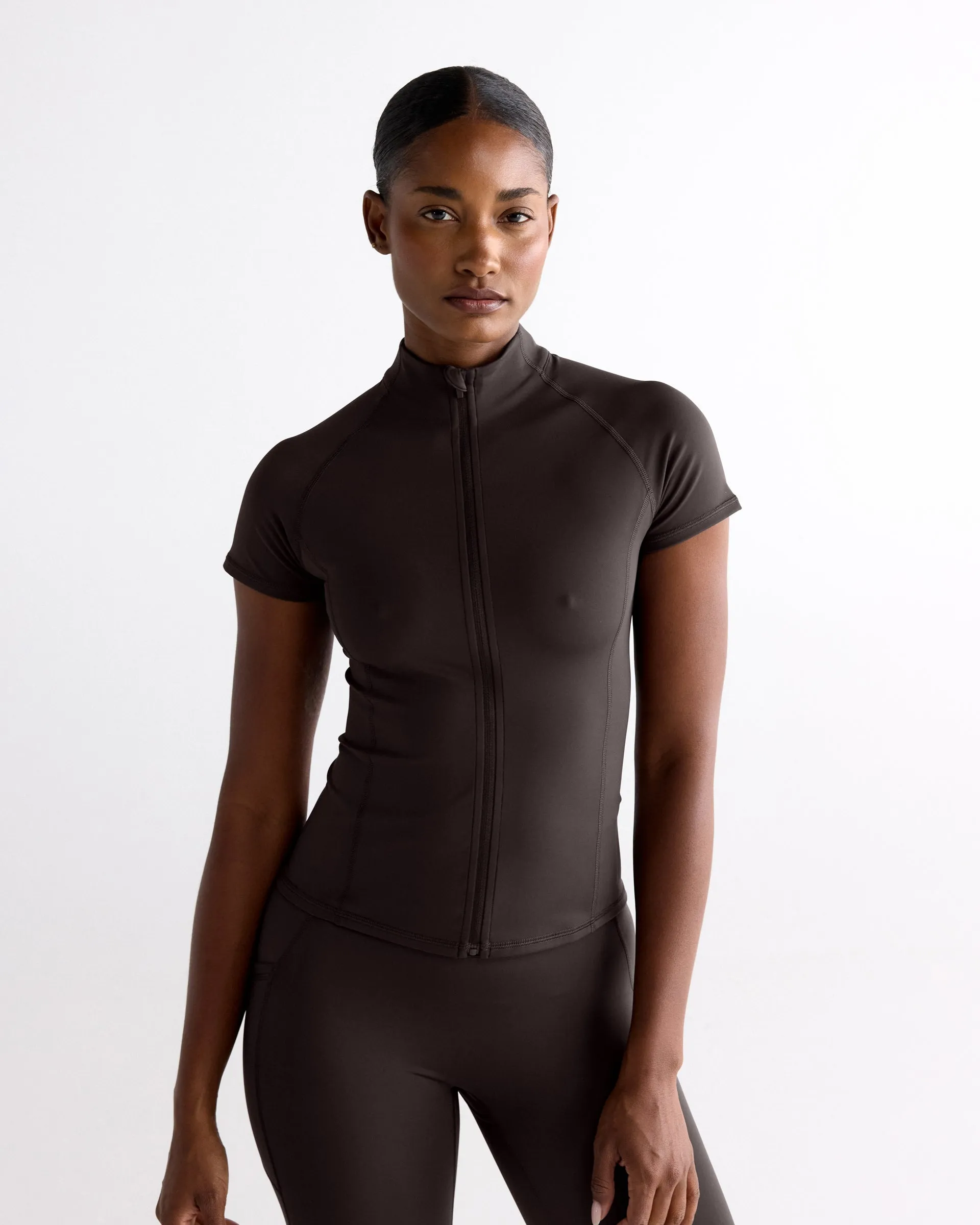 Ultimate Short Sleeve Zip Up Top - Coffee Bean sold by Adanola product image thumbnail 2