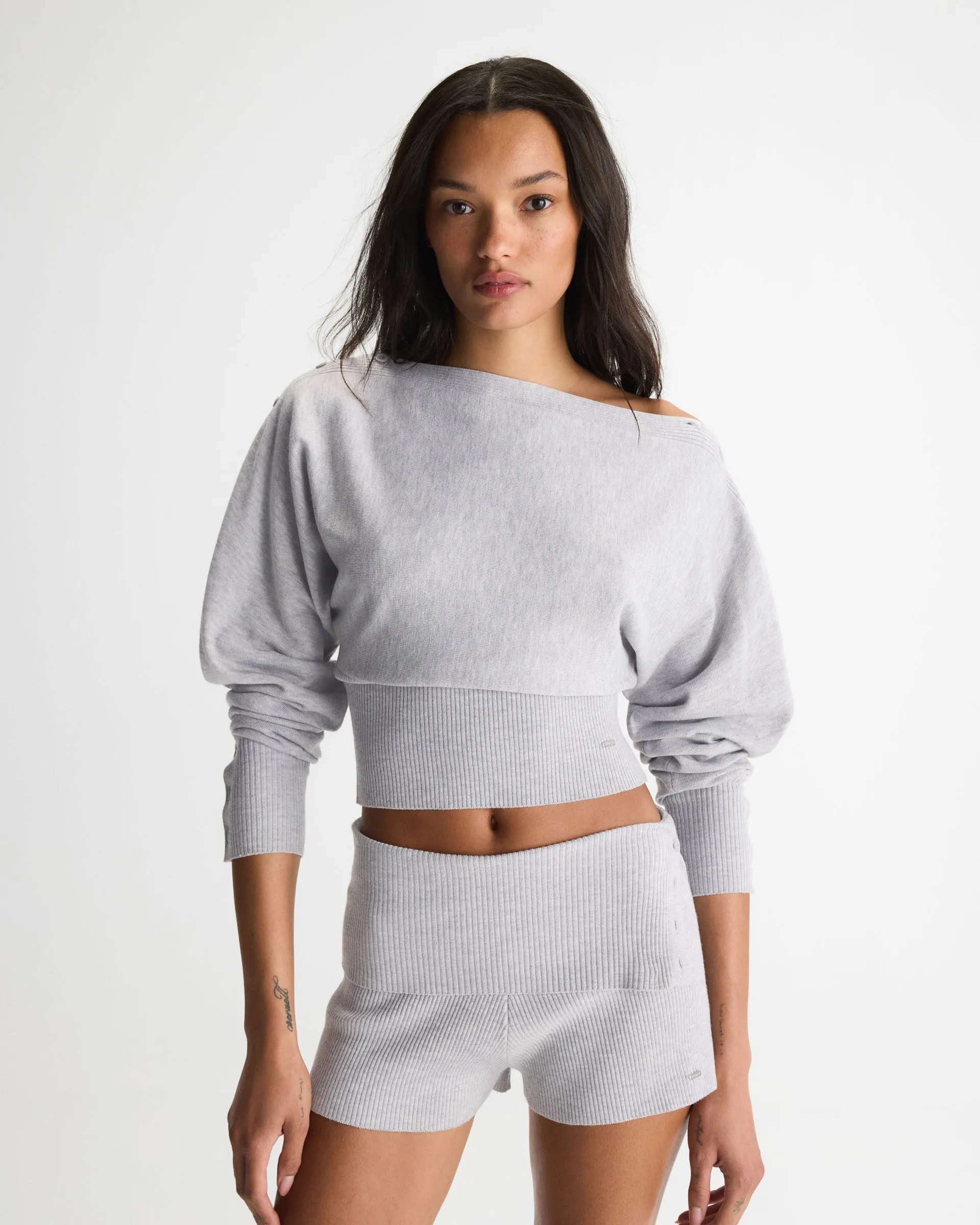 Knit Boat Neck Top - Light Grey Melange sold by Adanola product image thumbnail 2