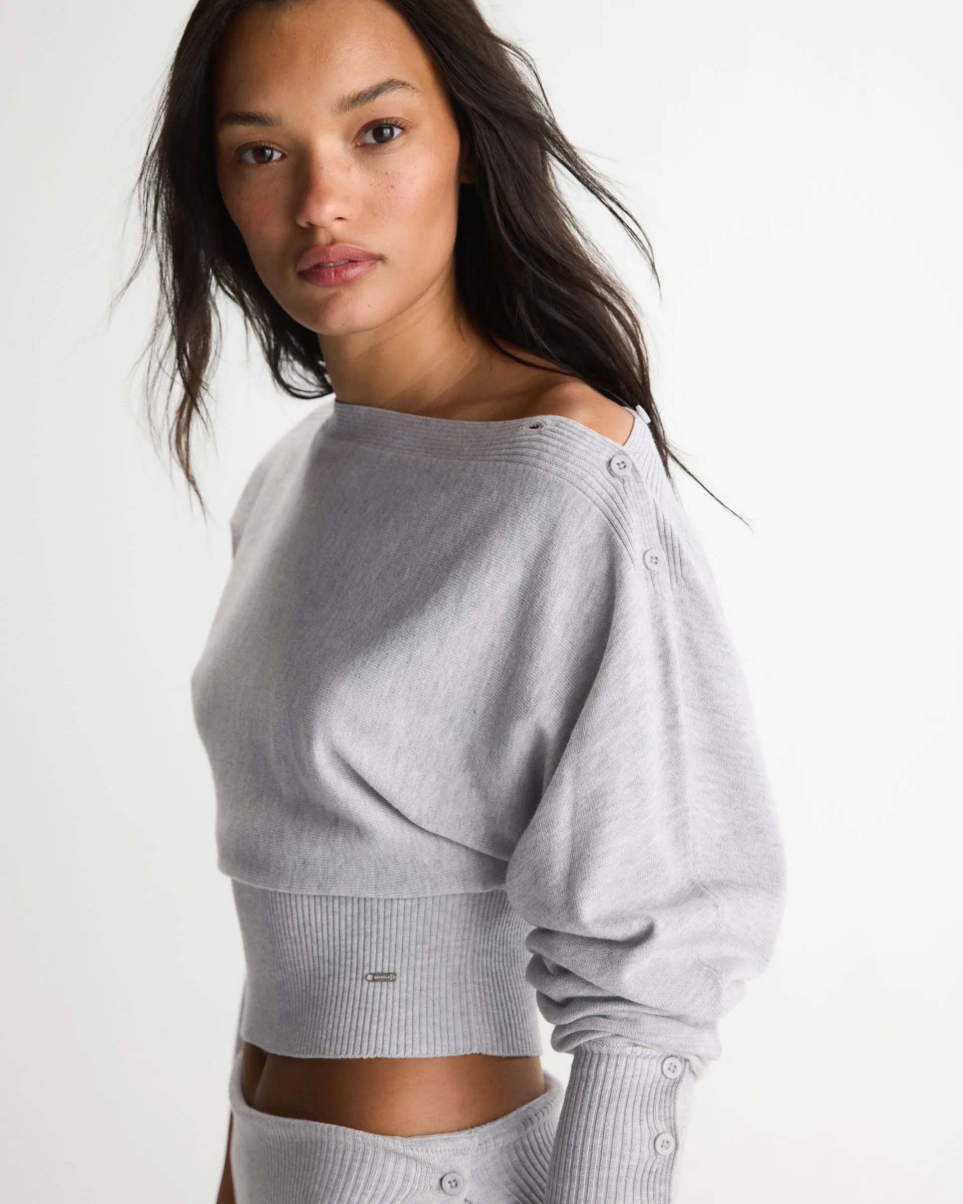 Knit Boat Neck Top - Light Grey Melange sold by Adanola product image thumbnail 4