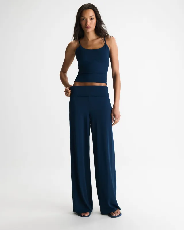 Fold Over Wide Leg Yoga Pant - Navy Blue made by Adanola