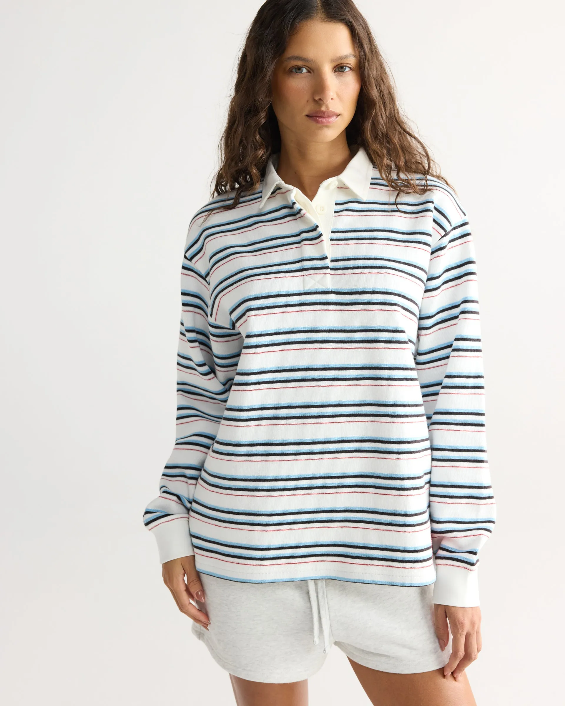 Varsity Oversized Stripe Rugby Sweatshirt - Airy Blue/Marshmallow White sold by Adanola product image thumbnail 5