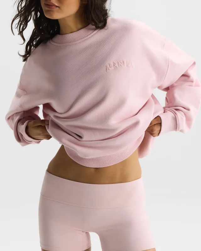 Varsity Applique Washed Oversized Sweatshirt - Soft Pink made by Adanola