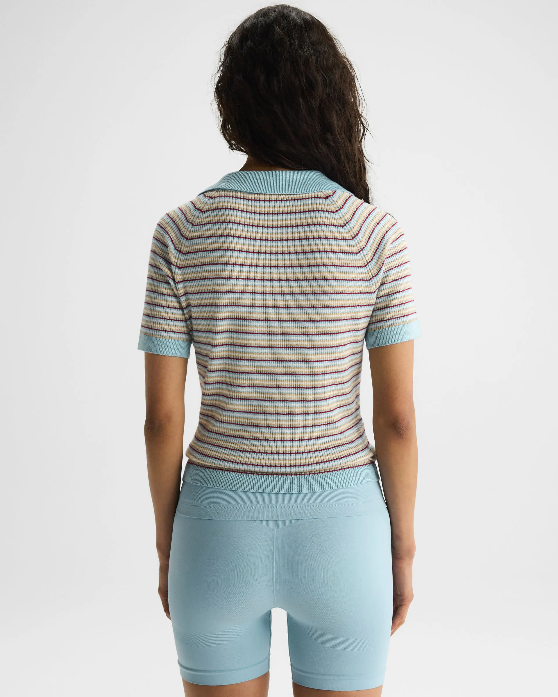 Stripe Knit Polo Top - Breeze Blue sold by Adanola product image thumbnail 2