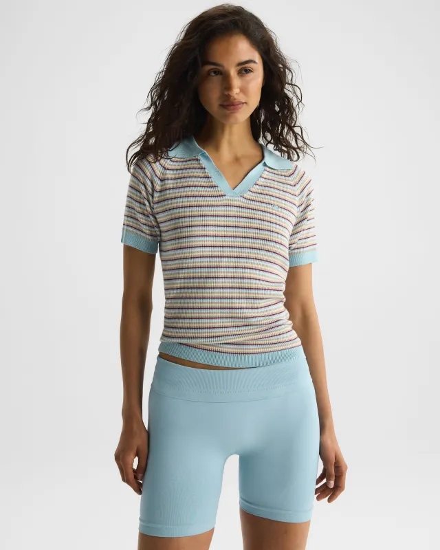 Stripe Knit Polo Top - Breeze Blue made by Adanola
