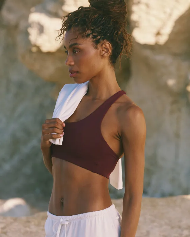 Ultimate Double Strap One Shoulder Bra - Damson Red made by Adanola