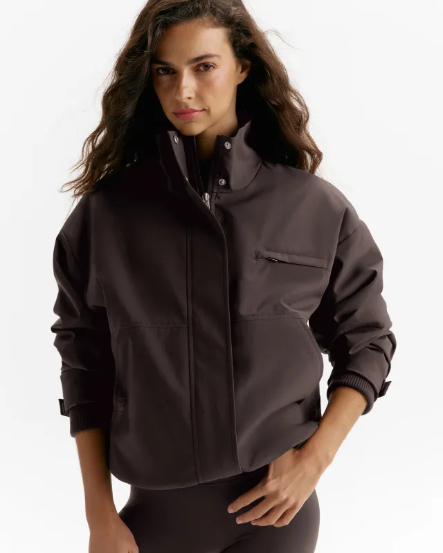 Funnel Neck Technical Jacket - Coffee Bean made by Adanola