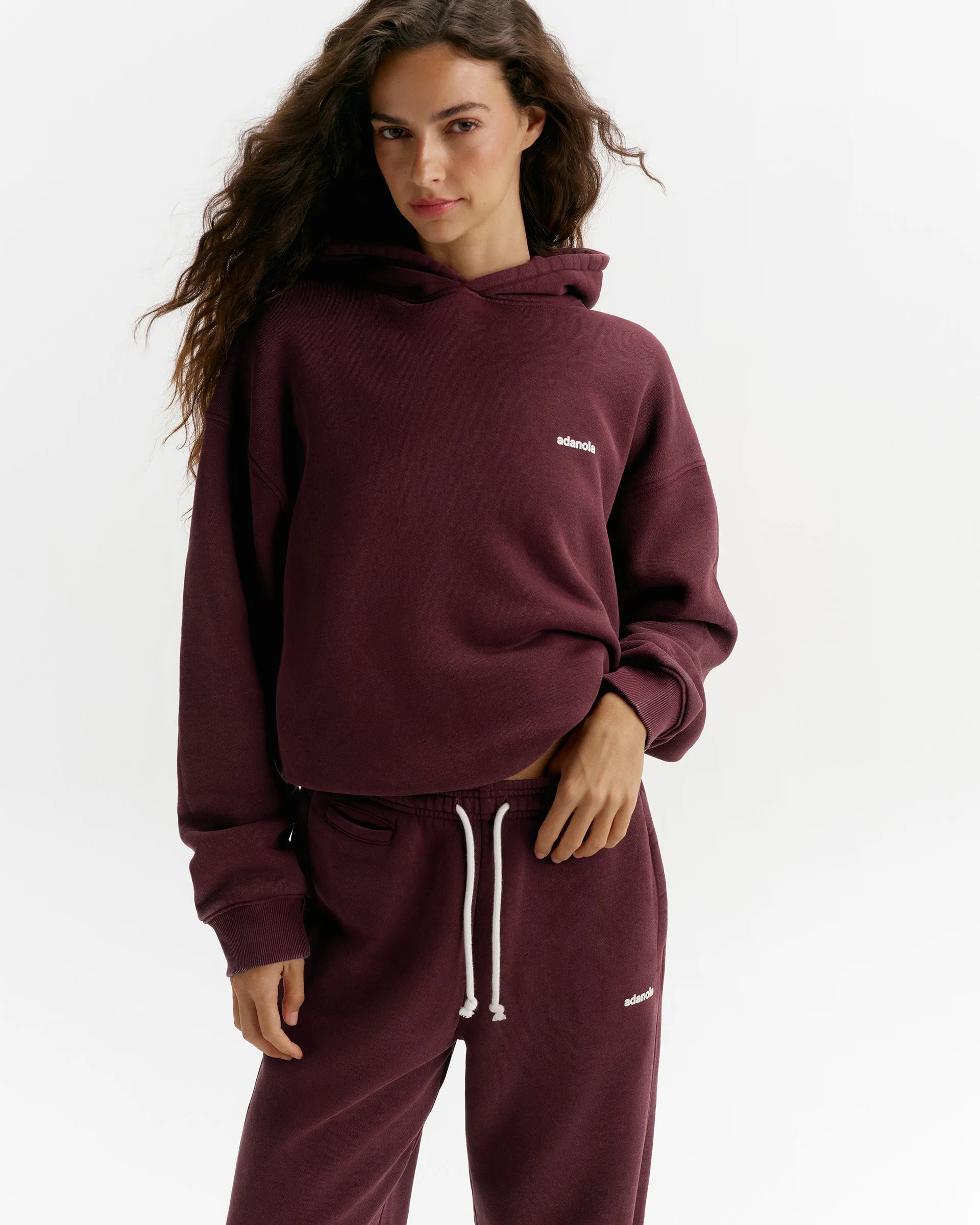 Vintage Washed Adanola Relaxed Hoodie - Damson Red/Marshmallow White sold by Adanola product image thumbnail 4
