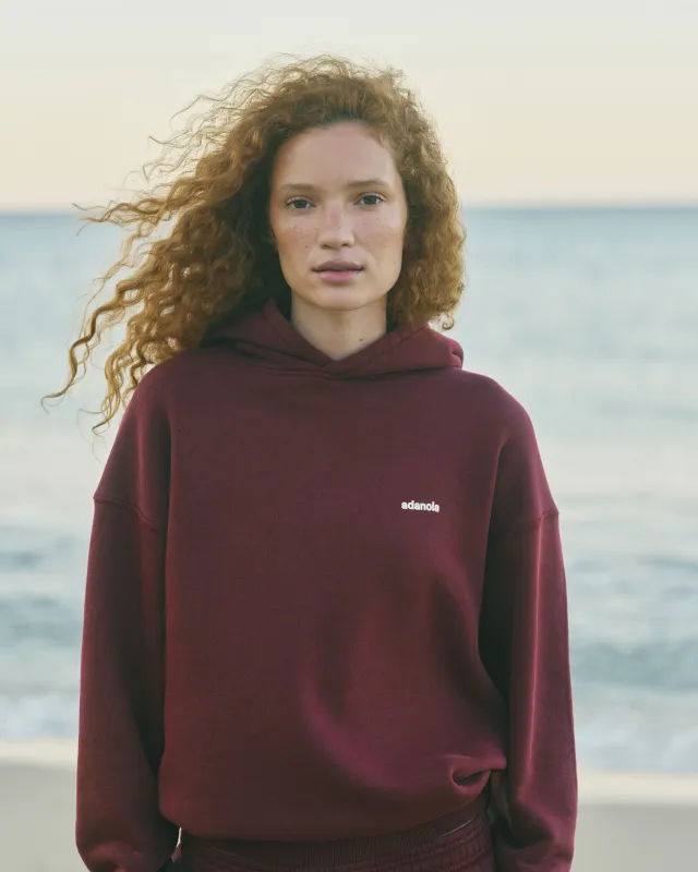 Vintage Washed Adanola Relaxed Hoodie - Damson Red/Marshmallow White made by Adanola