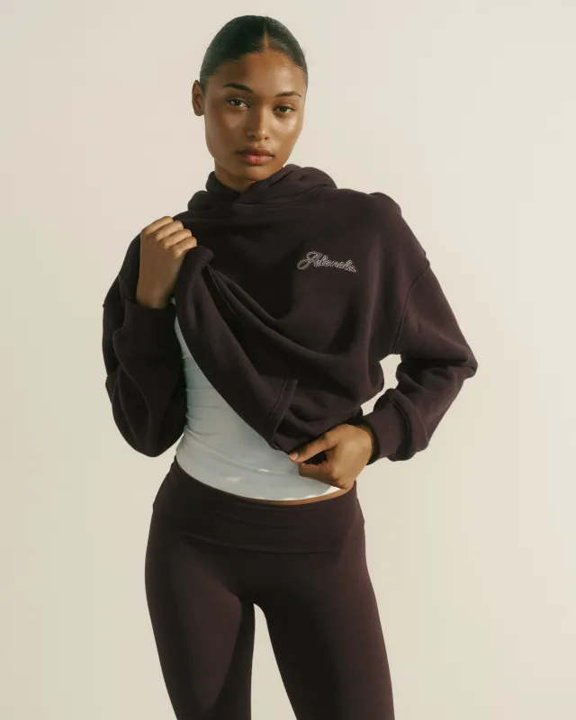 Classic Adanola Script Applique Oversized Hoodie - Coffee Bean/Marshmallow White made by Adanola