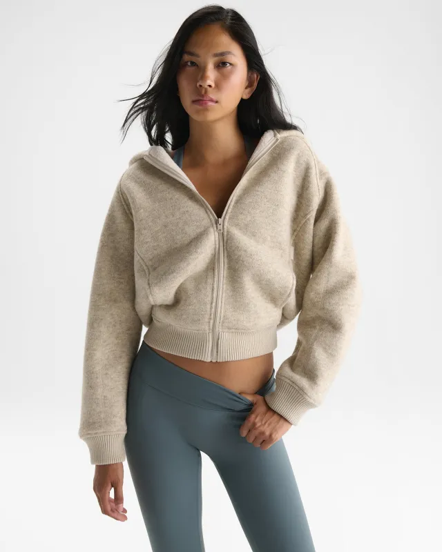 Bonded Knit Hooded Zip Through Fleece - Oatmeal Marl made by Adanola