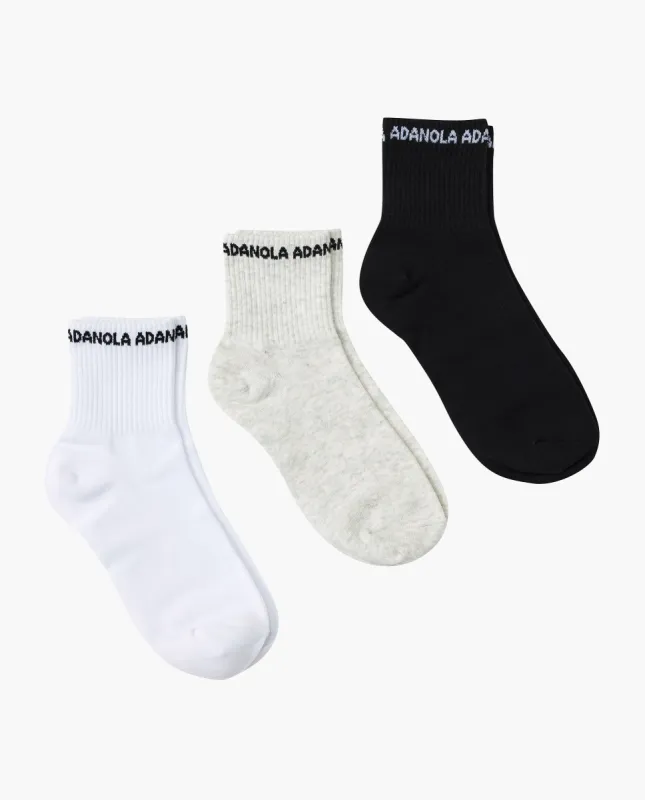 3 Pack Mid-Length Socks – White/Grey/Black sold by Adanola
