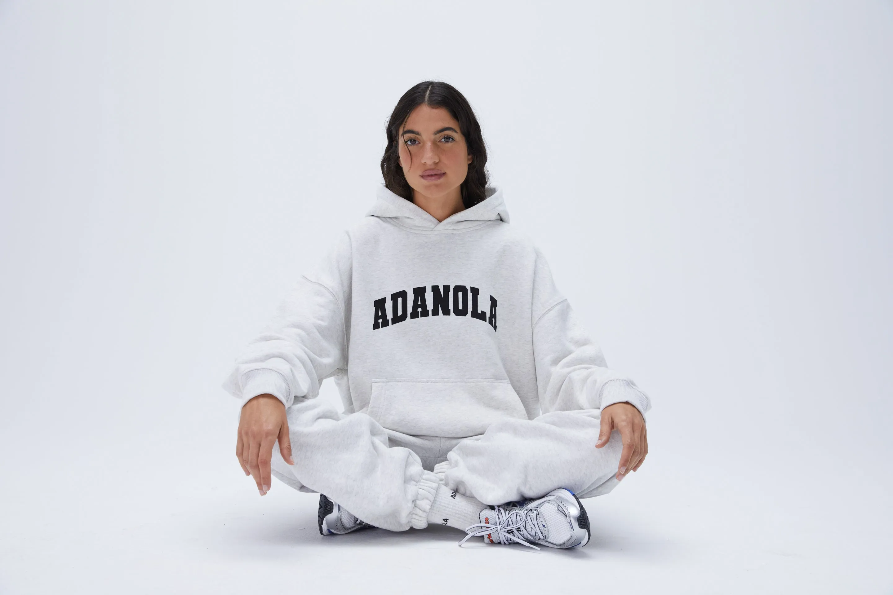 Varsity Oversized Hoodie - Light Grey Melange/Black sold by Adanola product image thumbnail 4