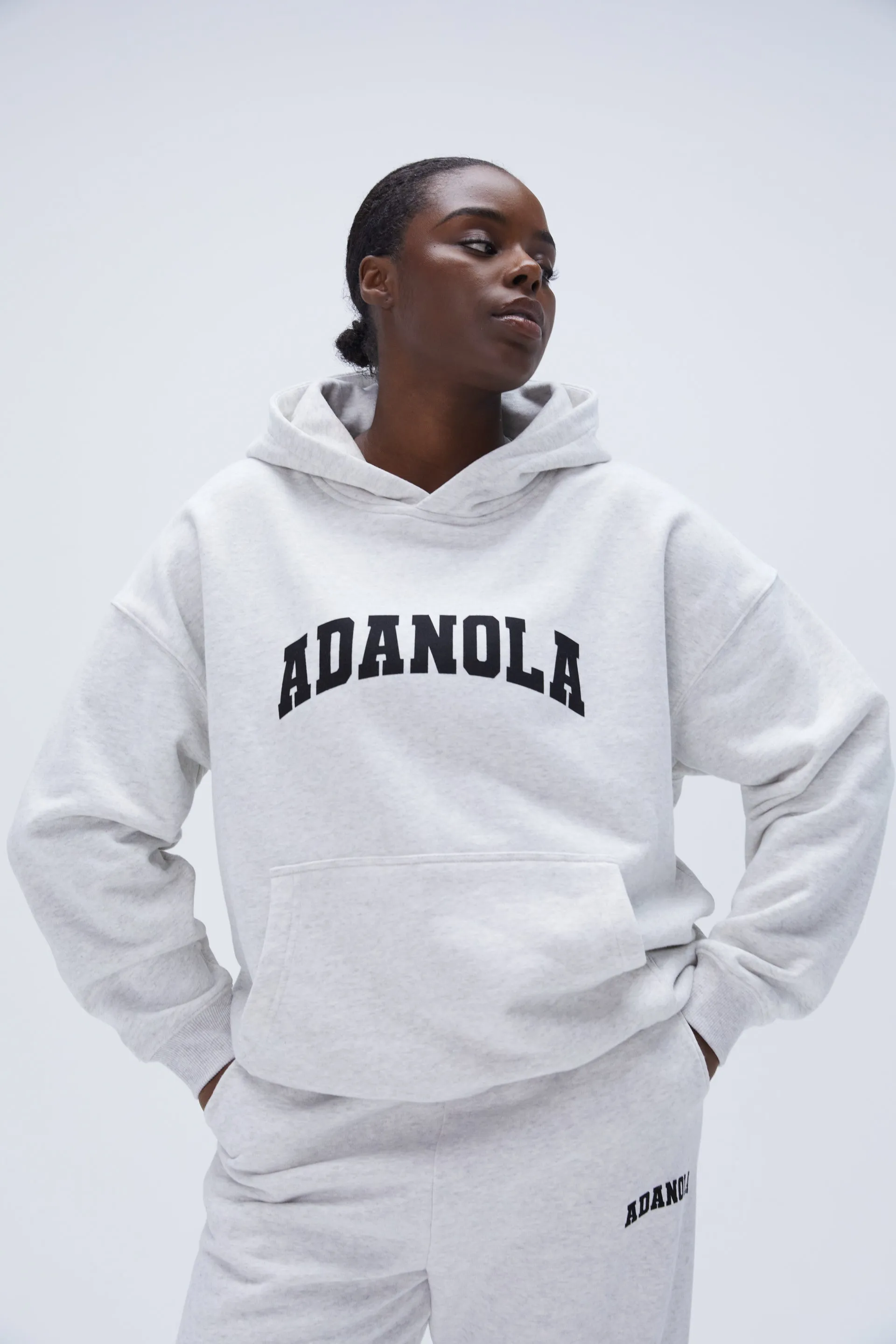 Varsity Oversized Hoodie - Light Grey Melange/Black sold by Adanola product image thumbnail 3