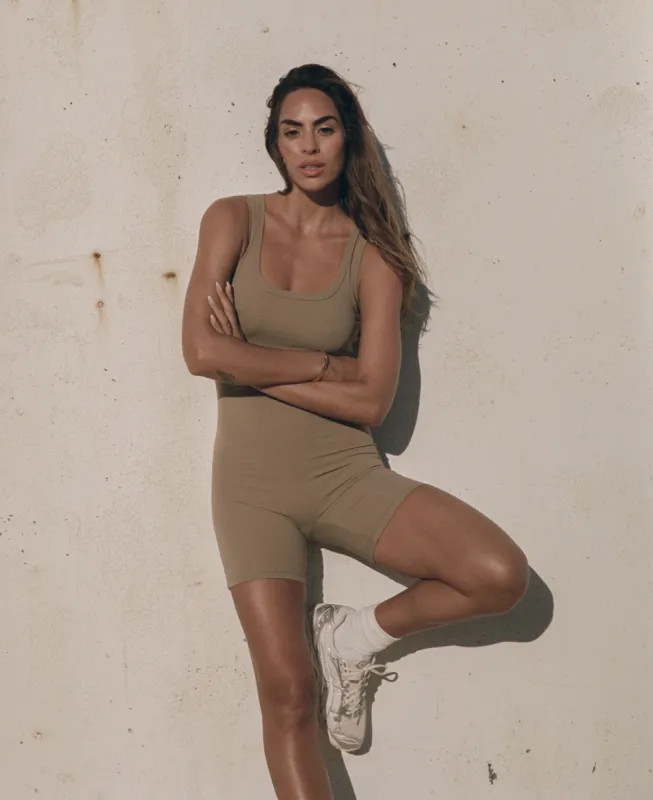 Ultimate Scoop Neck Sleeveless Romper - Deep Sand sold by Adanola