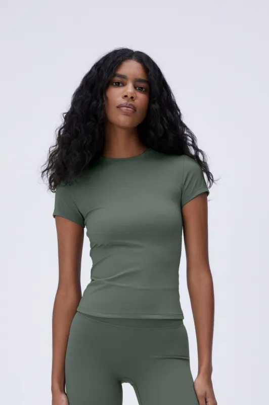 Ultimate Short Sleeve Longline Top - Khaki Green sold by Adanola
